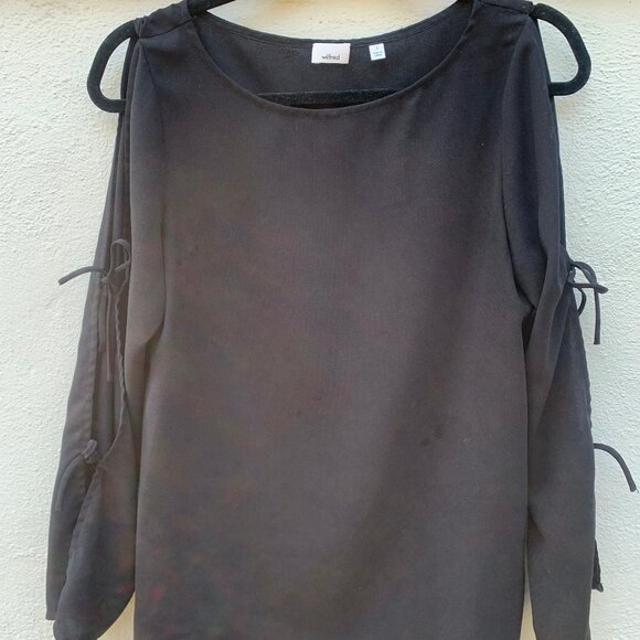 Aritzia Wilfred Pozzi Black Open Tie Sleeve Blouse Top Shirt Size Small - Picture 2 of 6